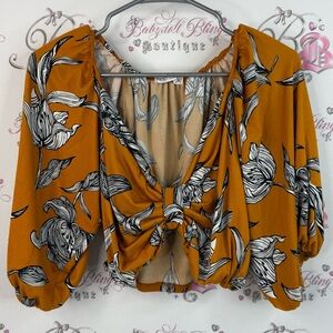 Rebdolls cropped shirt floral line work flowers Mustard Floral Blouse orange